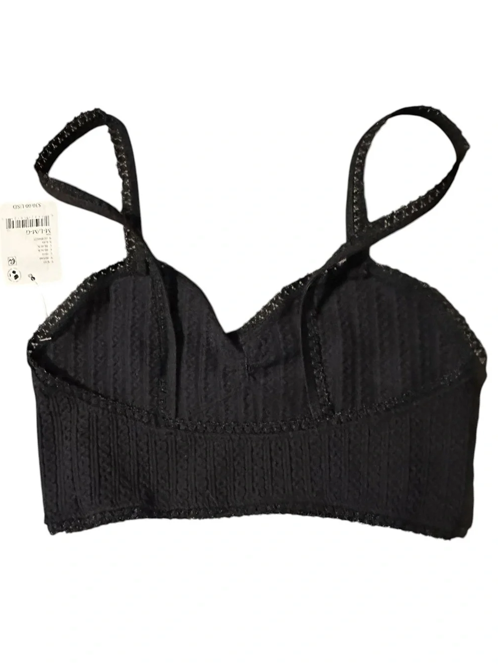 Free People Black Crochet Bralette with Floral Charm